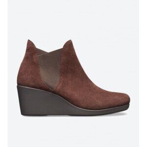 Crocs Dual NEW Leigh Ankle Boot 7 Women's Espresso Brown Suede Wedge Heel